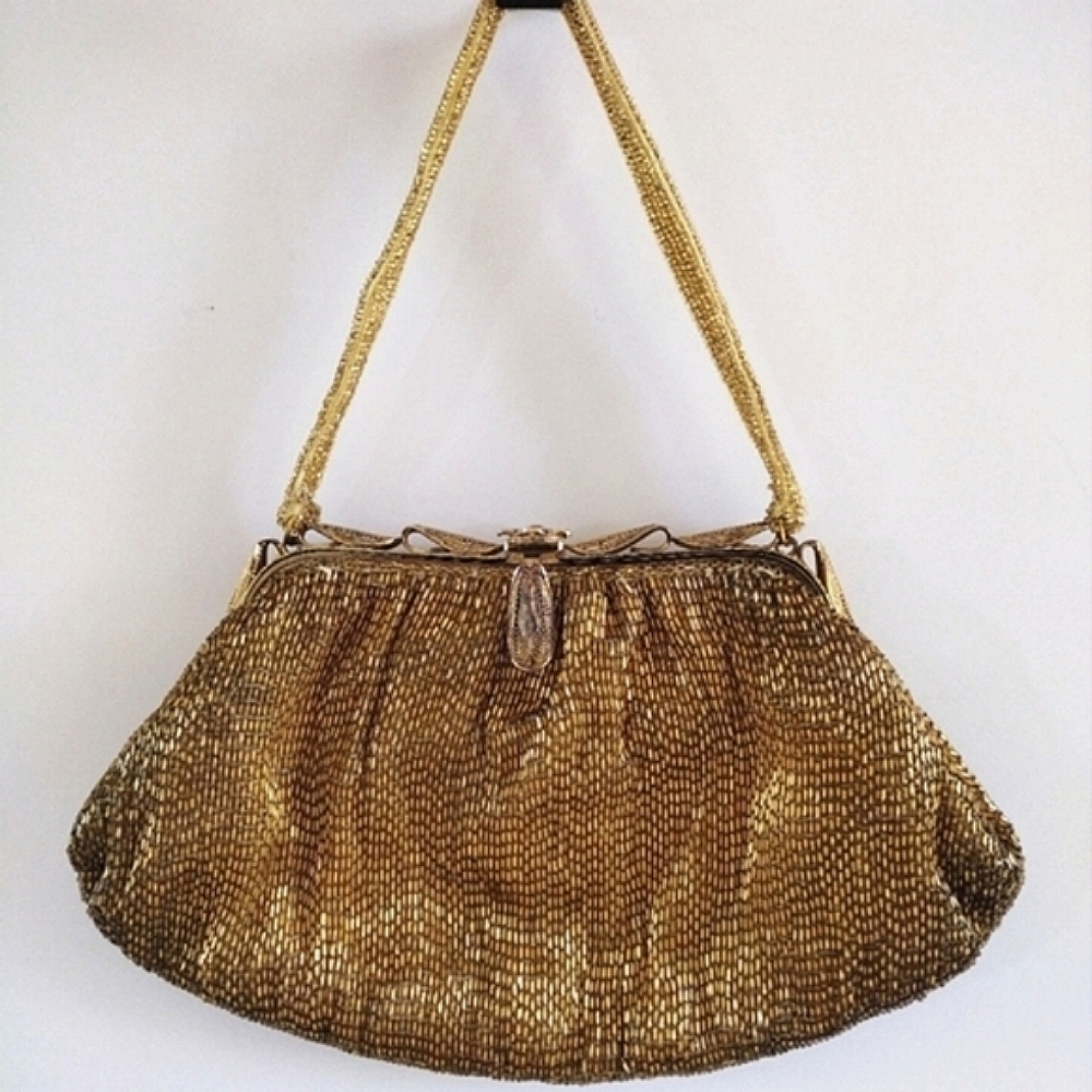 Delill handmade gold beaded evening handbag Japan